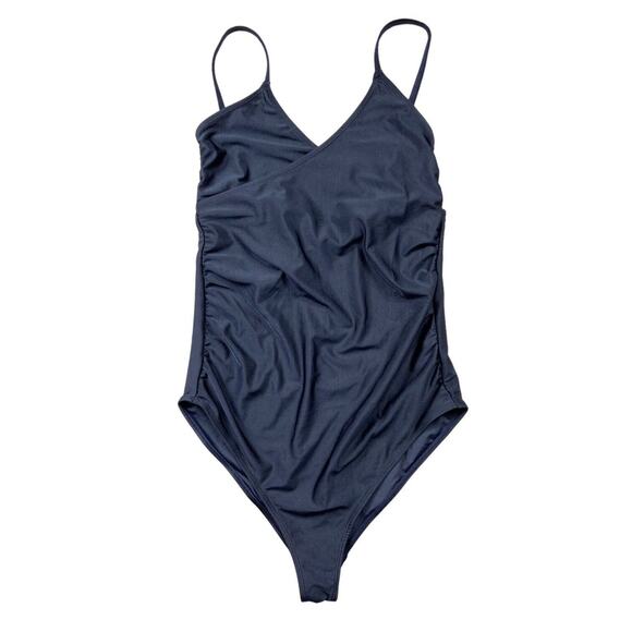 NEW Wolf & Whistle One Piece Swimsuit Wrap V Neck Navy Blue Women Size Large - Picture 1 of 8